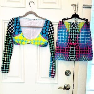 NEW Long Sleeve Bikini Swim Top Skirt Avant-Guard Bathing Suit Set Set Small